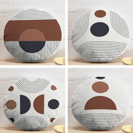 Set of 4 Abstract Round Pillow Case|Boho Circle Pillow Cover|Decorative Onedraw Pillowtop|Outdoor Cushion Cover|Cozy Porch Cushion Cover