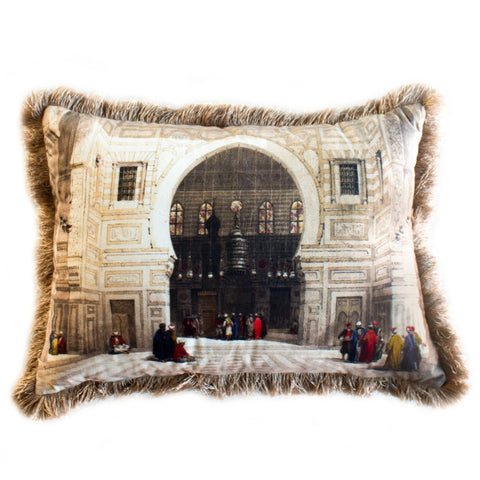 Ottoman Pillow Cover|Frilly Mosque Print Cushion Case|Decorative Authentic Ottoman Palace Pillowcase|Music Chapter Painting Lumbar Pillow