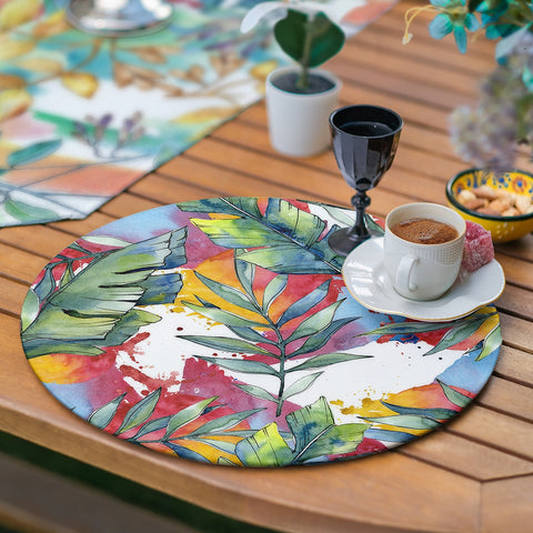 Fall Runner & Placemat Set|Fall Trend Table Decor|Set of 6 Supla Table Mat|Colorful Leaves Autumn Table Runner American Service Underplate