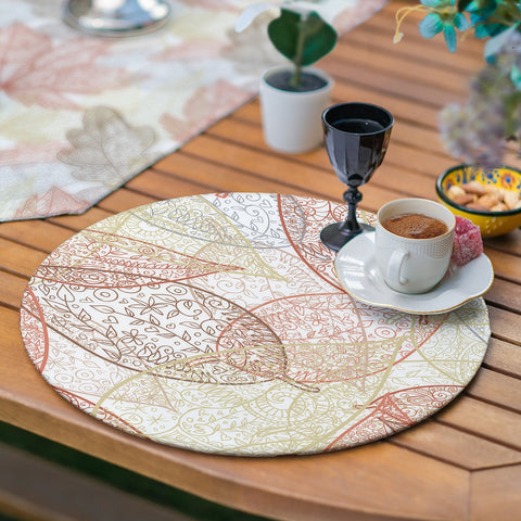Fall Runner & Placemat Set|Fall Trend Table Decor|Set of 6 Supla Table Mat|Autumn Dry Leaves Print Tabletop and American Service Underplate