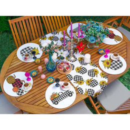 Fall Runner & Placemat Set|Fall Trend Table Decor|Set of 6 Supla Table Mat|Checkered Pumpkin Sunflower Tabletop American Service Underplate