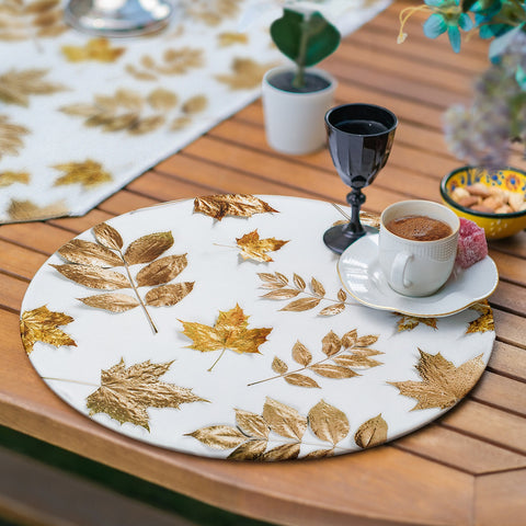 Dry Leaves Runner & Placemat Set|Fall Trend Table Decor|Set of 6 Supla Table Mat|Gold Leaves Autumn Tabletop and American Service Underplate