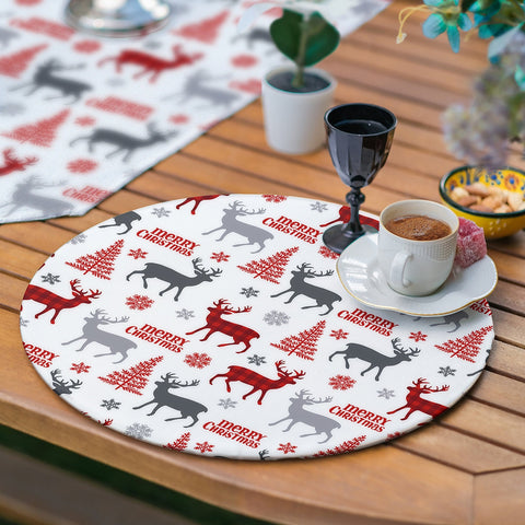 Christmas Runner & Placemat Set|Winter Trend Table Decor|Set of 6 Supla Table Mat|Merry Xmas Deer Tablecloth and American Service Underplate