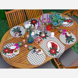Winter Trend Runner & Placemat Set|Cardinal Bird Table Decor|Set of 6 Supla Table Mat|Poinsettia Tablecloth and American Service Underplate