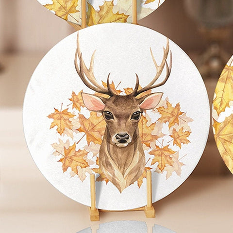 Fall Trend Placemat Set|Farmhouse Autumn Leaves Round Dining Underplate|Leaf and Deer Housewarming Coaster|Set of 4 Autumn Supla Table Mat