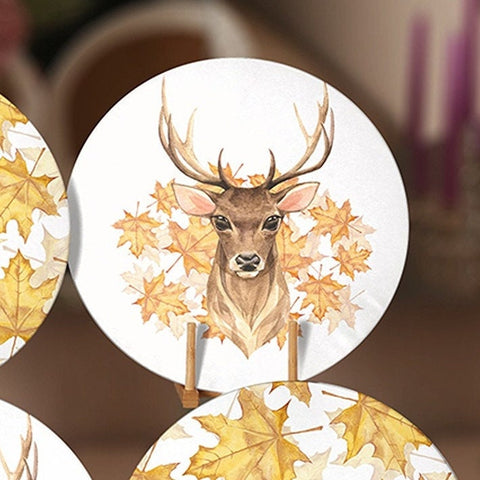 Fall Trend Placemat Set|Farmhouse Autumn Leaves Round Dining Underplate|Leaf and Deer Housewarming Coaster|Set of 6 Autumn Supla Table Mat
