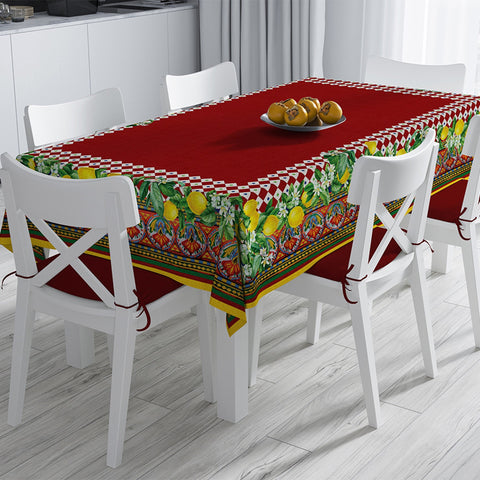 Luxury Lemon Tablecloth|High Quality Ethnic Pattern Lemon Table Decor|Avangarde Fresh Citrus Kitchen Decor|Floral Lemon Green Leaf Tabletop