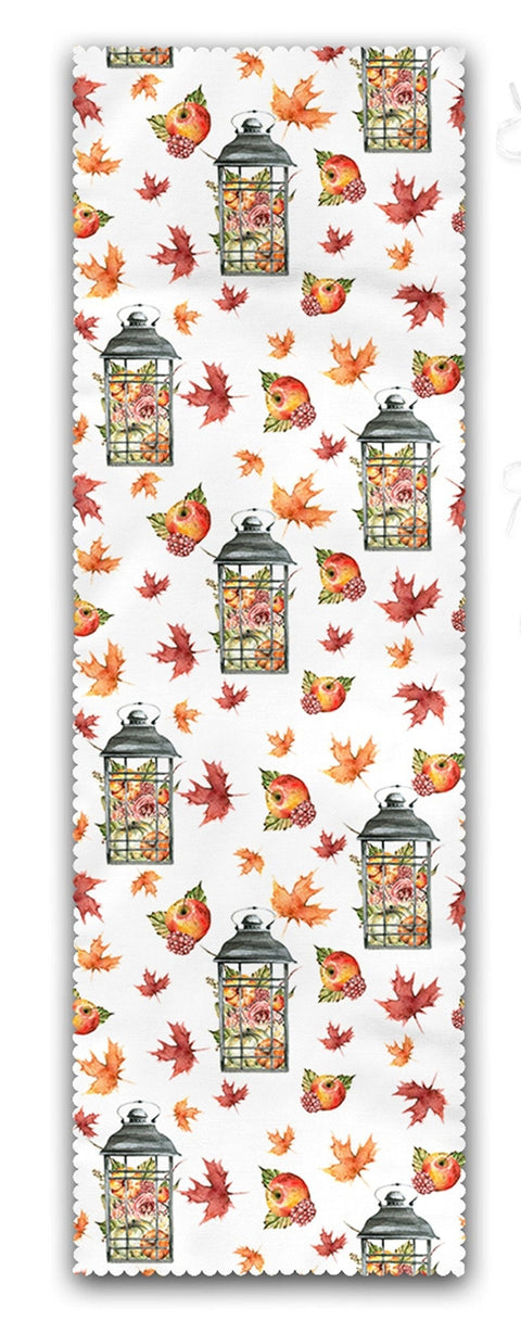 Set of 4 Puffy Chair Pads and 1 Table Runner|Fall Trend Chair Cushion and Tabletop Set|Pumpkin, Dry Leaves Autumn Seat Pad and Tablecloth