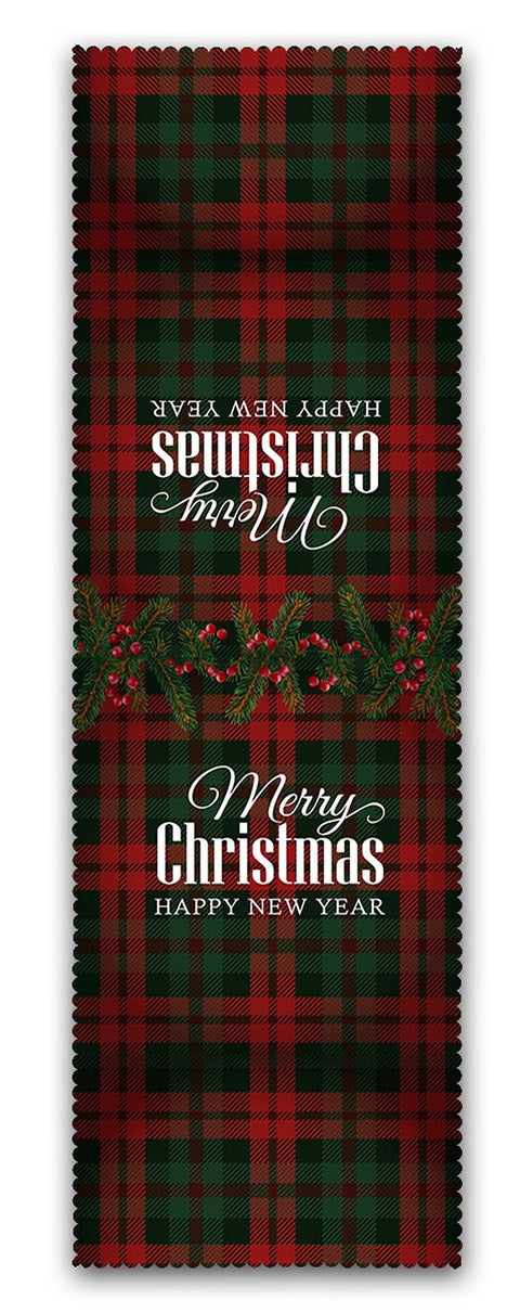 Set of 4 Xmas Chair Pads and 1 Table Runner|Merry Christmas Deer Seat Pad and Tablecloth|Plaid Happy New Year Chair Cushion and Tabletop