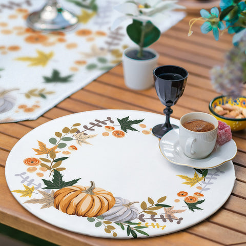 Fall Runner & Placemat Set|Fall Trend Table Decor|Set of 6 Supla Table Mat|Floral Pumpkin Autumn Tablecloth American Service Underplate