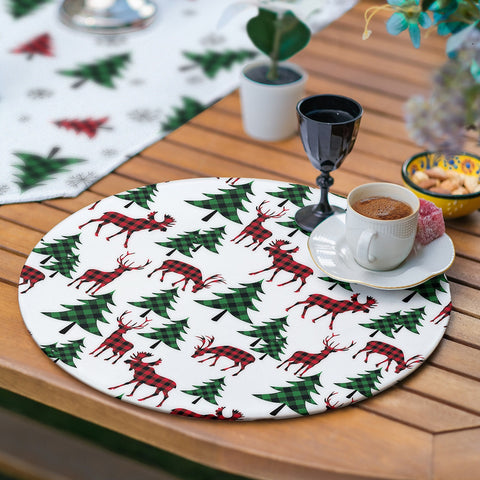 Christmas Runner & Placemat Set|Winter Trend Table Decor|Set of 6 Supla Table Mat|Checkered Xmas Deer Tablecloth American Service Underplate