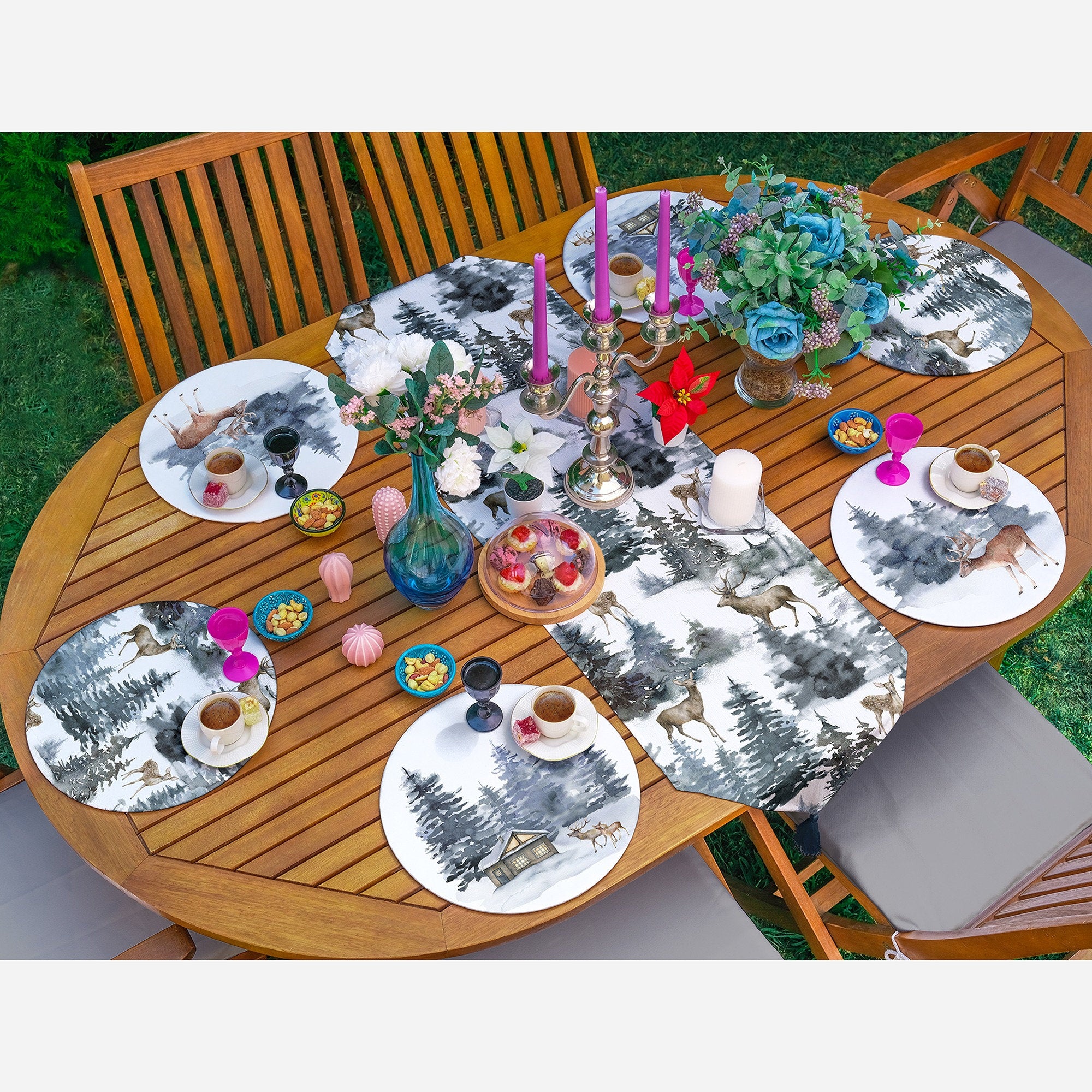 Snow Print Winter Table Runner and Placemat Set Akasia