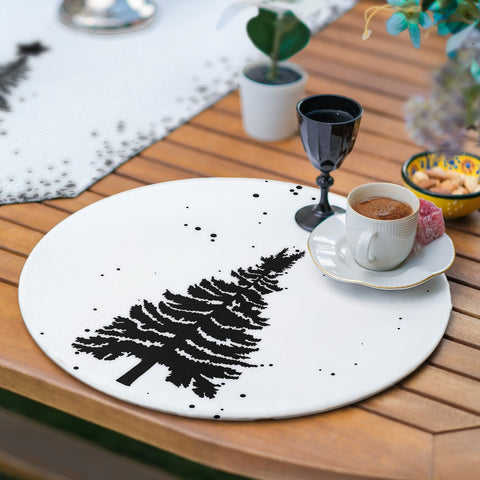 Winter Runner & Placemat Set|Christmas Table Decor|Set of 6 Supla Table Mat|Pine Tree and Pine Cone Tablecloth American Service Underplate