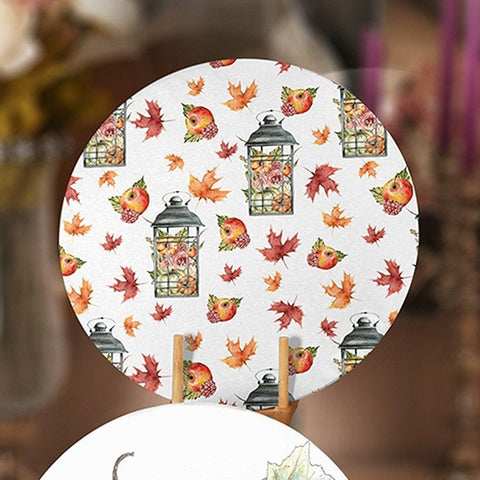 Fall Trend Placemat|Set of 4 Autumn Supla Table Mat|Orange Green Pumpkin and Leaves Round Dining Underplate|Housewarming Pumpkin Coaster Set