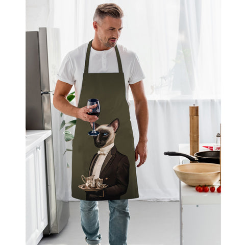 Royal Animal Kitchen Apron|Mr Rabbit Cooking Smock with Adjustable Neck and Waist Strap|Mr Cat Print Kitchen Pinafore Gift For Him or Her