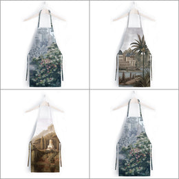 Landscape Kitchen Apron|Tropical Trees Smock with Adjustable Neck and Waist Strap|Floral View Print Kitchen Pinafore Gift For Him or Her
