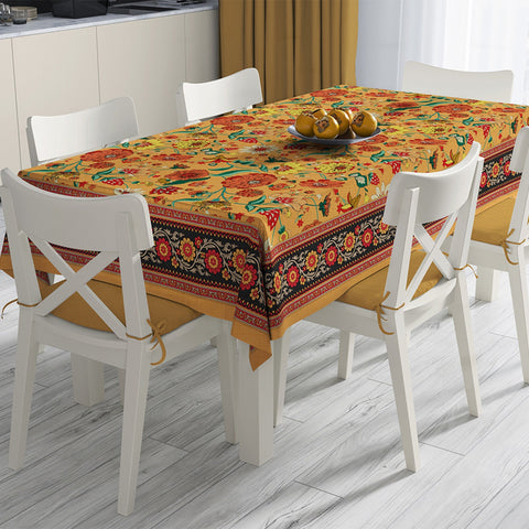 Luxury Floral Tablecloth|Geometric Flower Table Cover|Avangarde Farmhouse Style Kitchen Table Decor|Summer Trend Rectangle Dining Tabletop