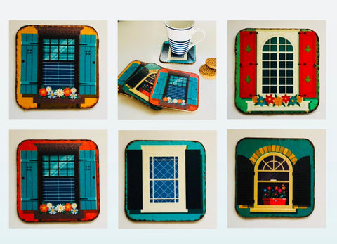 Vintage Window Box Coaster Set of 5|Handmade New Home Gift|Wood Drink Coaster|Autumn Spring Table Decor|Tea Coffee Table Mat|Christmas Gift