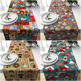 Christmas Table Runner|Winter Trend Tablecloth|Christmas Home Decor|Colorful Xmas Table Runner|Farmhouse Style Decorative Xmas Tabletop