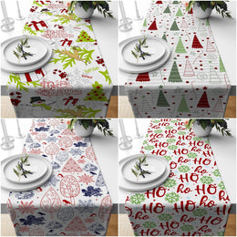 Christmas Table Runner|Winter Trend Tablecloth|Merry Xmas and Ho Ho Print Home Decor|Xmas Tree and Deer Runner|Farmhouse Winter Tabletop