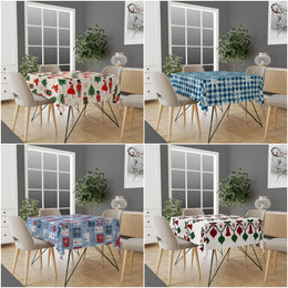 Christmas Tabletop|Pine Tree Tablecloth|Plaid Snowflake Xmas Kitchen Decor|Nutcracker Print Table Cover|Farmhouse Christmas Table Cover