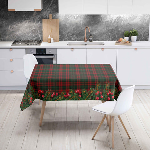 Luxury Xmas Tablecloth|Decorative Buffalo Plaid Table Cover|Red Berries Kitchen Table Decor|Xmas Deer Print Rectangle Winter Trend Tabletop