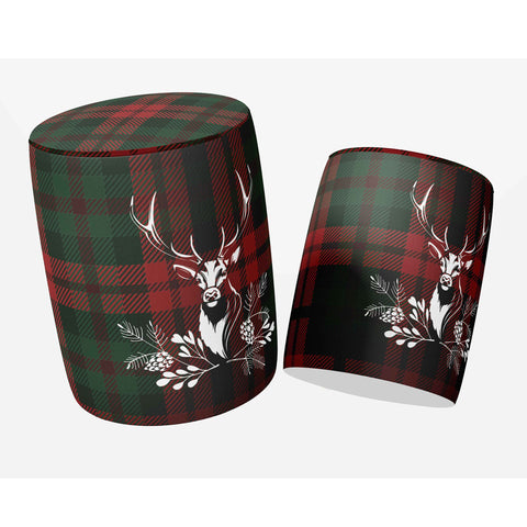 Christmas Round Pouf|Wooden Frame Pouf Chair|Plaid Xmas Deer Print Footstool|Suede Circle Seat|Ottoman Chair Stool|Winter Home Office Decor