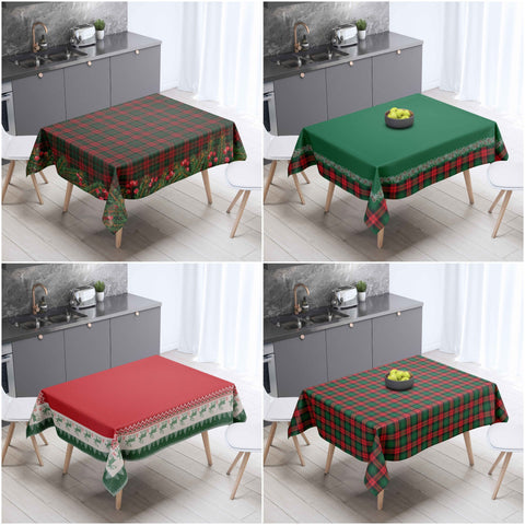 Luxury Xmas Tablecloth|Decorative Buffalo Plaid Table Cover|Red Berries Kitchen Table Decor|Xmas Deer Print Rectangle Winter Trend Tabletop
