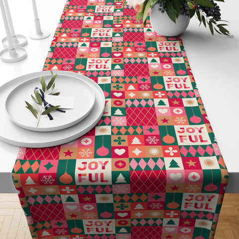 Christmas Tablecloth|Winter Trend Table Runner|Joyful and Merry Print Tabletop|Colorful Geometric Xmas Ornament Tabletop|Christmas Gift Idea