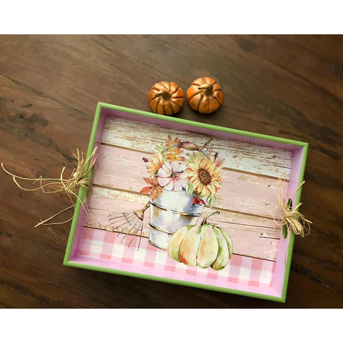 Fall Serving Tray|Autumn Trend Tray|Hand Painted Wooden Tray|Pumpkin Table Decor|Sunflower Table Decor|Farmhouse Floral Gift for Her/Mom