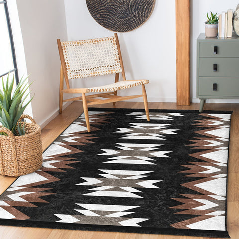 Rug Design Carpet|Southwestern Rug|Rustic Pattern Machine-Washable Non-Slip Mat|Aztec Print Fringed Floor Carpet|Ethnic Geometric Decor