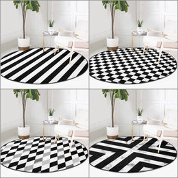 Geometric Round Rug|Non-Slip Round Carpet|Abstract Area Carpet|Abstract Boho Rug|Black White Decor|Decorative Modern Multi-Purpose Mat