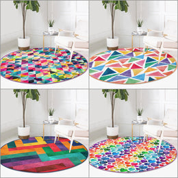 Abstract Round Rug|Non-Slip Round Carpet|Geometric Circle Rug|Abstract Area Rug|Colorful Farmhouse Decor|Decorative Multi-Purpose Mat