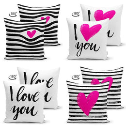 Set of 4 Valentine's Day Pillow Covers|I Love You Print Pillowcase|Pink Heart Cushion Case|Striped Romantic Pillowtop|Love Throw Pillow Case