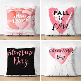 Set of 4 Valentine's Day Pillow Covers|Fall in Love Pillowcase|Pink Heart Cushion Case|Mon Amour Romantic Pillowtop|Love Throw Pillow Case