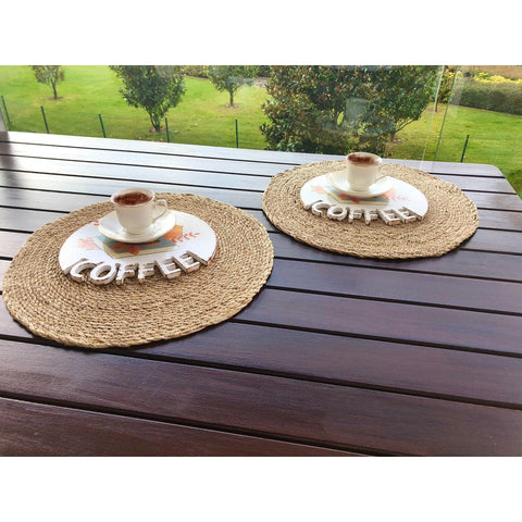 Wooden Coffee Serving Tray Set of 2|Fall Trend Coaster|Coffee Service Board|Coffee Time Tea Plate|Dry Leaves Print Housewarming Gift Idea