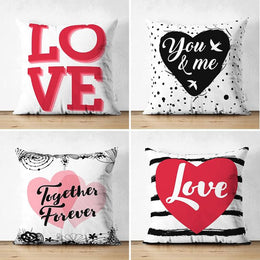 Set of 4 Valentine's Day Pillow Covers|You and Me Pillow Case|Heart Cushion Case|Together Forever Print Pillowtop|Love Throw Pillowcase