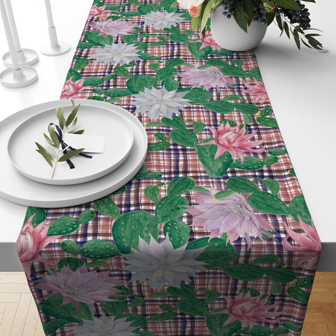 Cactus Table Runner|Farmhouse Style Succulent Tablecloth|Plant Print Tabletop|Floral Cactus Kitchen Decor|Housewarming Rectangle Runner