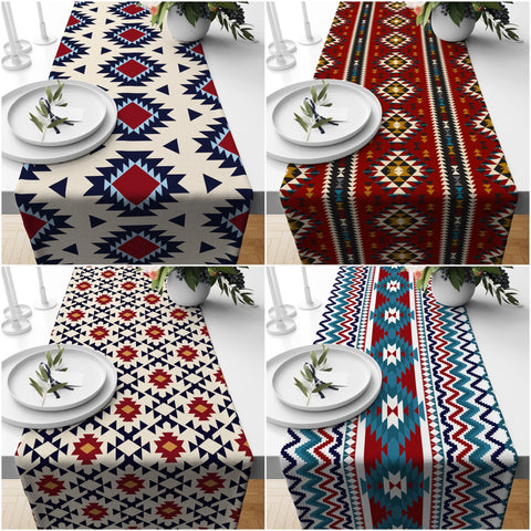 Rug Design Runner|Terracotta Southwestern Table Top|Aztec Print Home Decor|Authentic Rug Tabletop|Farmhouse Style Geometric Tablecloth