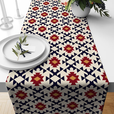Rug Design Runner|Terracotta Southwestern Table Top|Aztec Print Home Decor|Authentic Rug Tabletop|Farmhouse Style Geometric Tablecloth