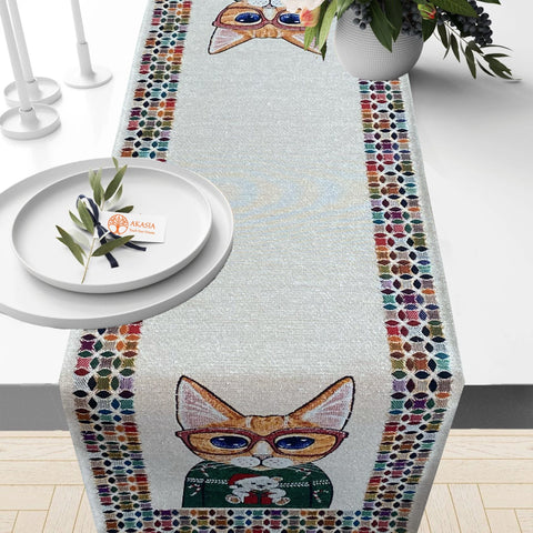 Cat Print Gobelin Tapestry Table Runner