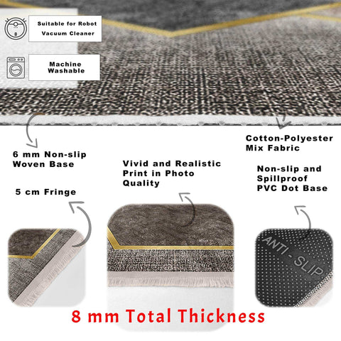 Hexagon Pattern Rug|Geometric Area Rug|Machine-Washable Fringed Non-Slip Mat|Modern Multi-Purpose Anti-Slip Carpet|Abstract Living Room Rug