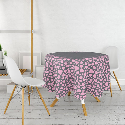 Valentine Tablecloth|Heart Print Round Table Linen|February 14 Decor|Love Tabletop|Circle Romantic Table Cover|Valentine&