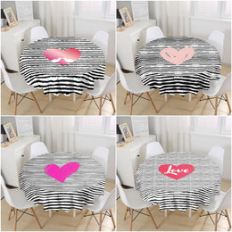 Valentine Tablecloth|Circle Striped Table Cover|Valentine's Day Gift for Her|Heart Print Round Table Linen|February 14 Decor|Love Tabletop