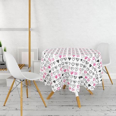 Heart Print Tabletop|Valentine Round Table Linen|February 14 Decor|Love Tablecloth|Circle Romantic Table Cover|Valentine&