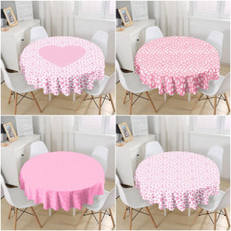 Pink Heart Table Top|Valentine Round Tabletop|February 14 Decor|Love Tablecloth|Circle Romantic Table Linen|Valentine's Day Gift for Her