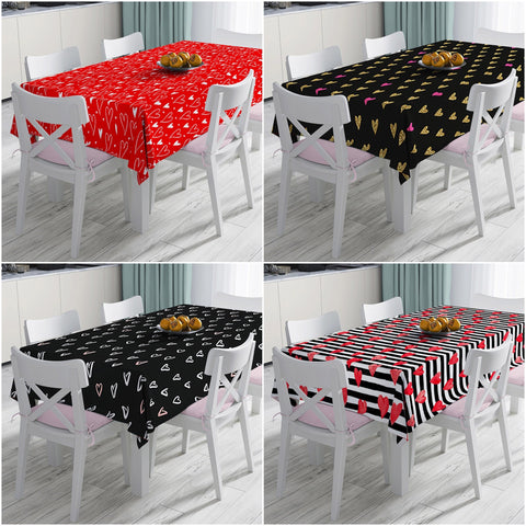 Valentine Tablecloth|Heart Table Decor|Love Themed Tabletop|Love Home Decor|Striped Tabletop|Romantic Heart Print Kitchen Table Top