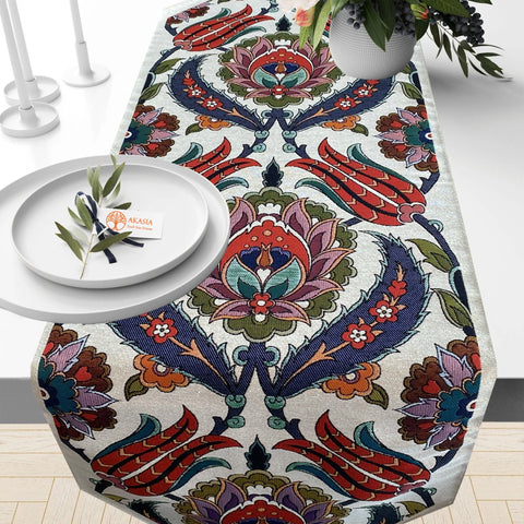 Turkish Tulip Tile Pattern Tapestry Fabric Runner