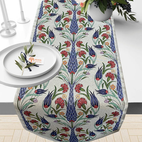 Turkish Tulip Tile Pattern Tapestry Fabric Runner