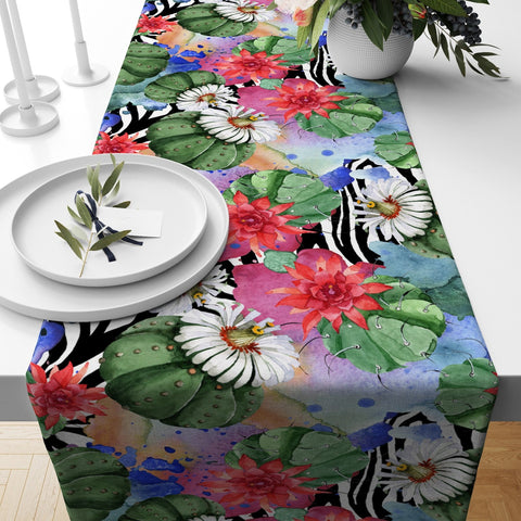 Cactus Table Runner|Farmhouse Style Succulent Tablecloth|Plant Print Tabletop|Floral Cactus Kitchen Decor|Housewarming Rectangle Runner